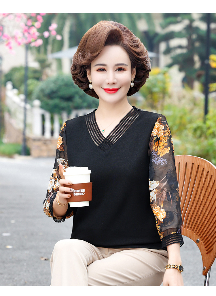 Áo Thun Nữ Trung Niên Tay Voan Cổ V SM114- Hàng Quảng Châu Cao Cấp