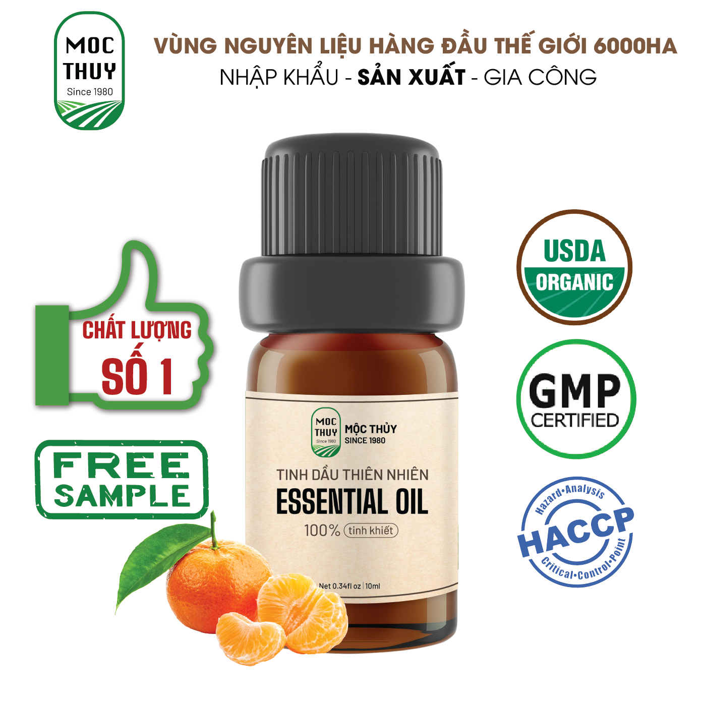 Tinh Dầu Vỏ Quýt Nguyên Chất Hữu Cơ MỘC THỦY 100ML - Mandarin Essential Oil - Khử Mùi Xông Thơm Phòng, Thư Giãn - Đạt chuẩn chất lượng kiểm định