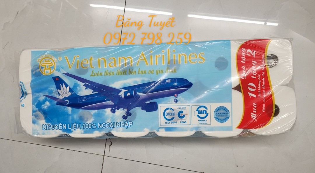Khăn giấy vệ sinh đa năng cao cấp Vietnam Airlines 10 cuộn Lớn tặng kèm 2 cuộn giấy dai mềm mịn