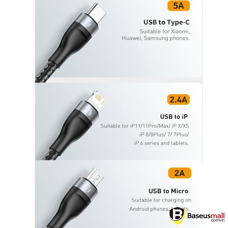 Baseus -BaseusMall VN Cáp sạc nhanh 3 đầu Baseus Flash Series 3 in 1 (Hàng chính hãng