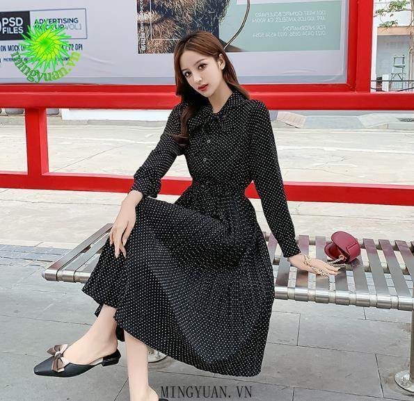 Đầm Dài Họa Tiết Chấm Bi Thời Trang Nữ Tính