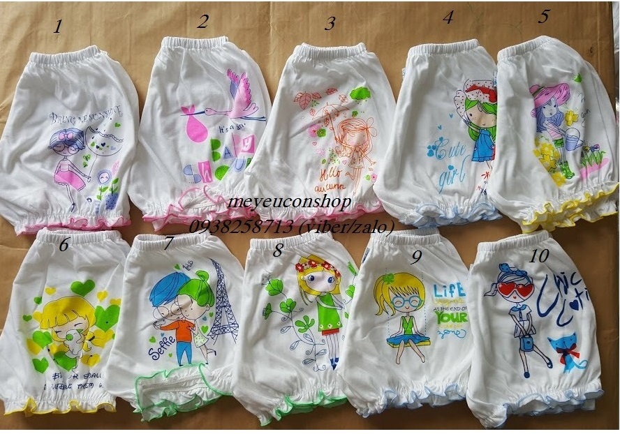 (8-16kg) QUẦN ĐÙI PHỒNG COTTON TRẮNG IN HÌNH DỄ THƯƠNG CHO BÉ GÁI JOU