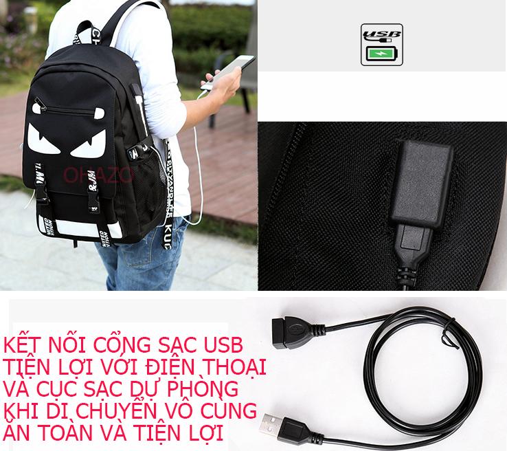 Bộ Balo Phát Sáng Thời Trang (Tặng Ví + Cáp Sạc Usb + Tai Nghe + Khóa Số Chống Chộm)