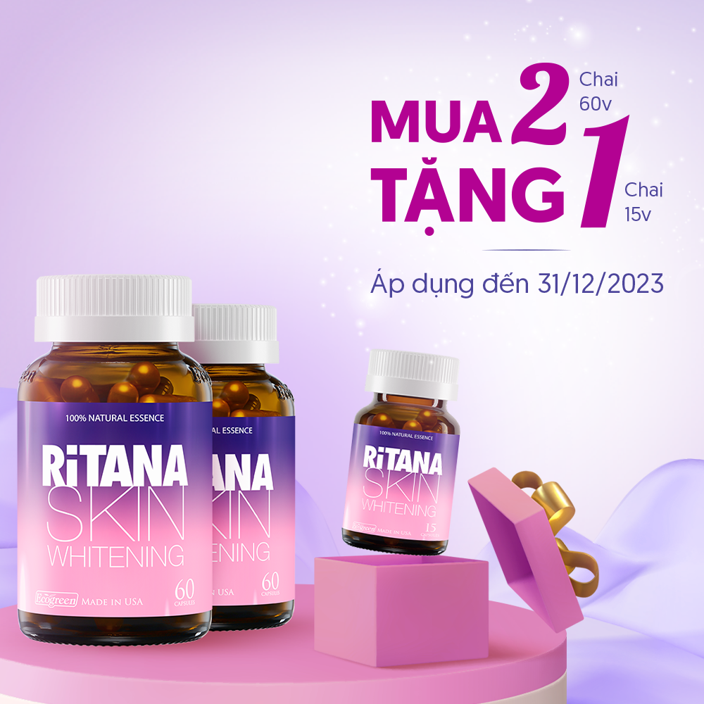 Viên uống RITANA trắng da mờ sạm nám với L-Glutathion, Sakura, Pomegranate, P.Leucotomos, collagen (60 viên)