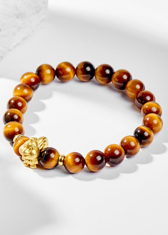 Vòng Tay Phong Thủy Đá Mắt Hổ Vàng Nâu Phối Charm Tuổi Dậu Bạc Mạ Vàng 24K  Mệnh Thổ, Kim Ngọc Quý Gemstones