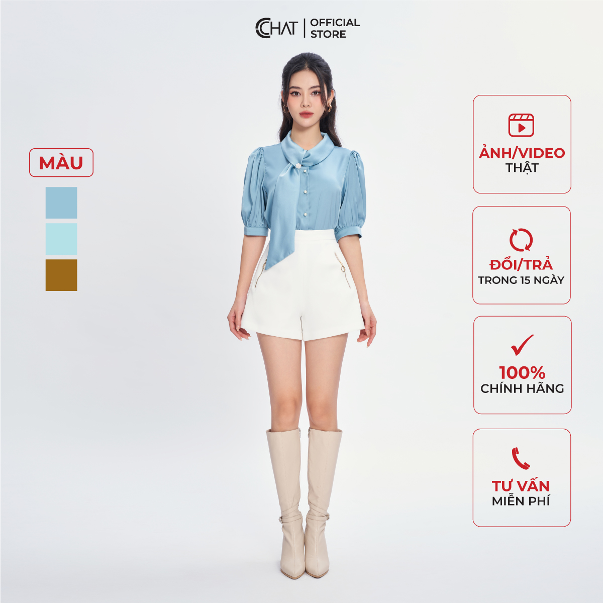 Áo Sơ Mi Nữ Cổ Nơ Cài Lệch Chất Lụa Cao Cấp 13FNL2005ST