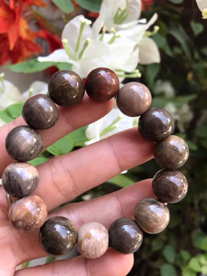 Vòng Gỗ Hóa Thạch Màu Vân Tự Nhiên Bóng Đẹp  Nam Đeo 14mm Màu Nâu Sáng Bóng Vàng Nhẹ  Nam đeo vào tay đẹp sang tốt rẻ nữa ạ