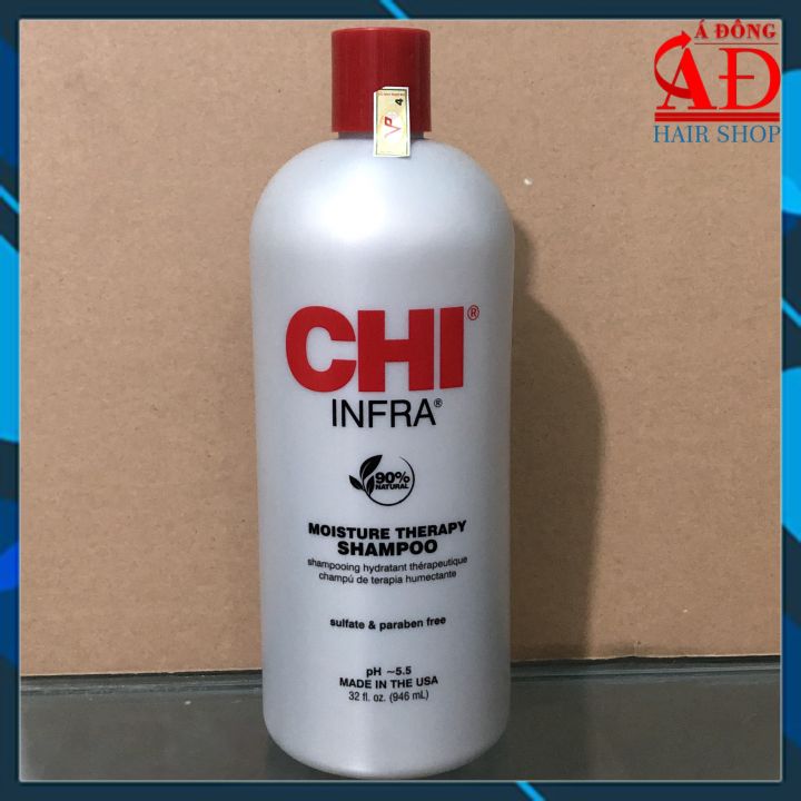 [+Tặng mũ trùm] Dầu gội CHI Infra Moisture Therapy shampoo siêu mượt cho tóc khô hư tổn (xám) Mỹ 946ml (Mẫu mới)