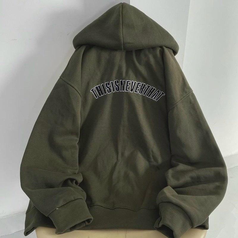 Áo Khoác Hoodie THISIS Vải Nỉ Kiêu Zip Kéo Phối Chữ Thêu Kèm Nón Rộng Phong Cách Ulzzang Hàn Quốc Hot Trend Mới