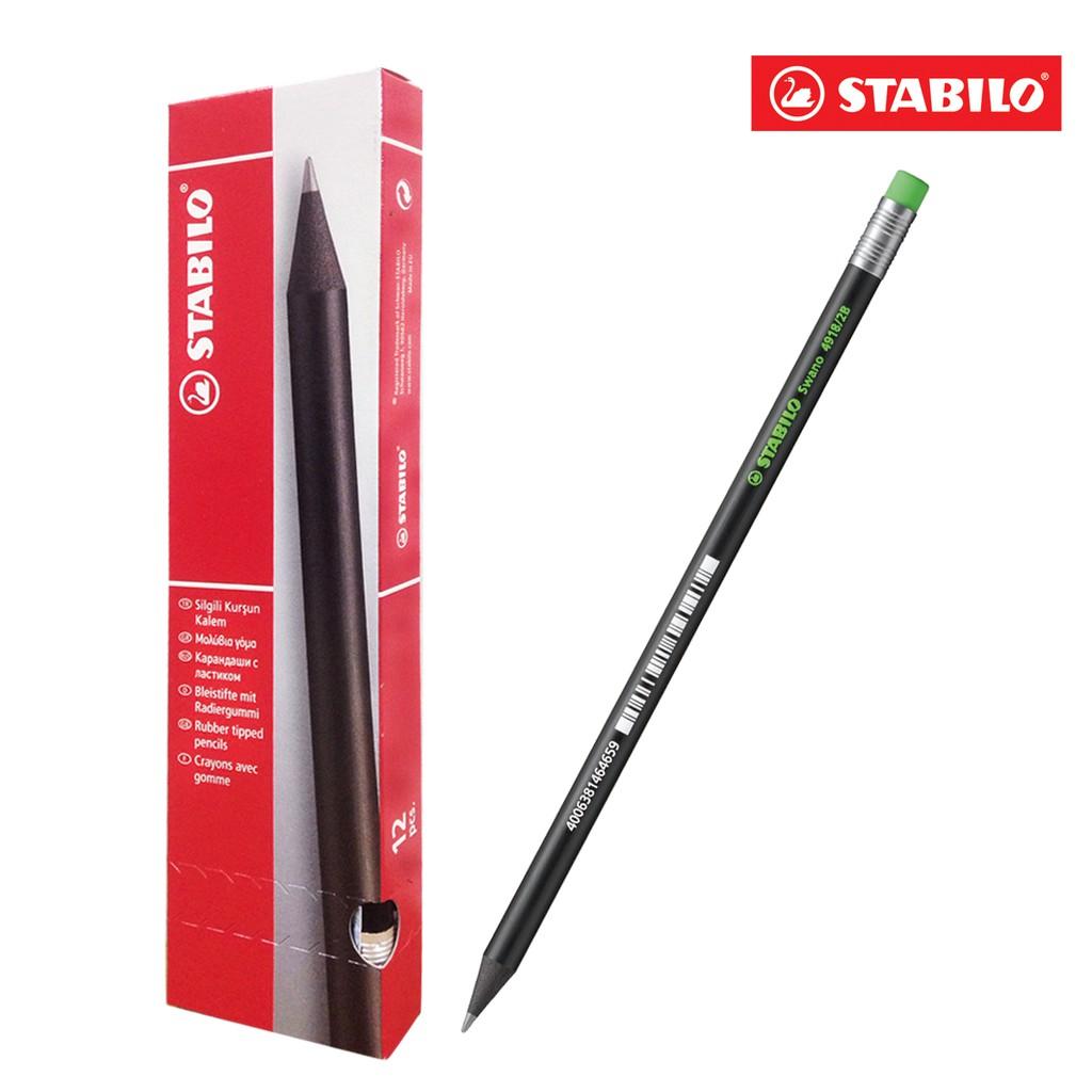 Bộ 2 cây bút chì gỗ STABILO Swano 2B thân đen + tẩy ER193 + chuốt chì PS4538 (PC4918-C2S