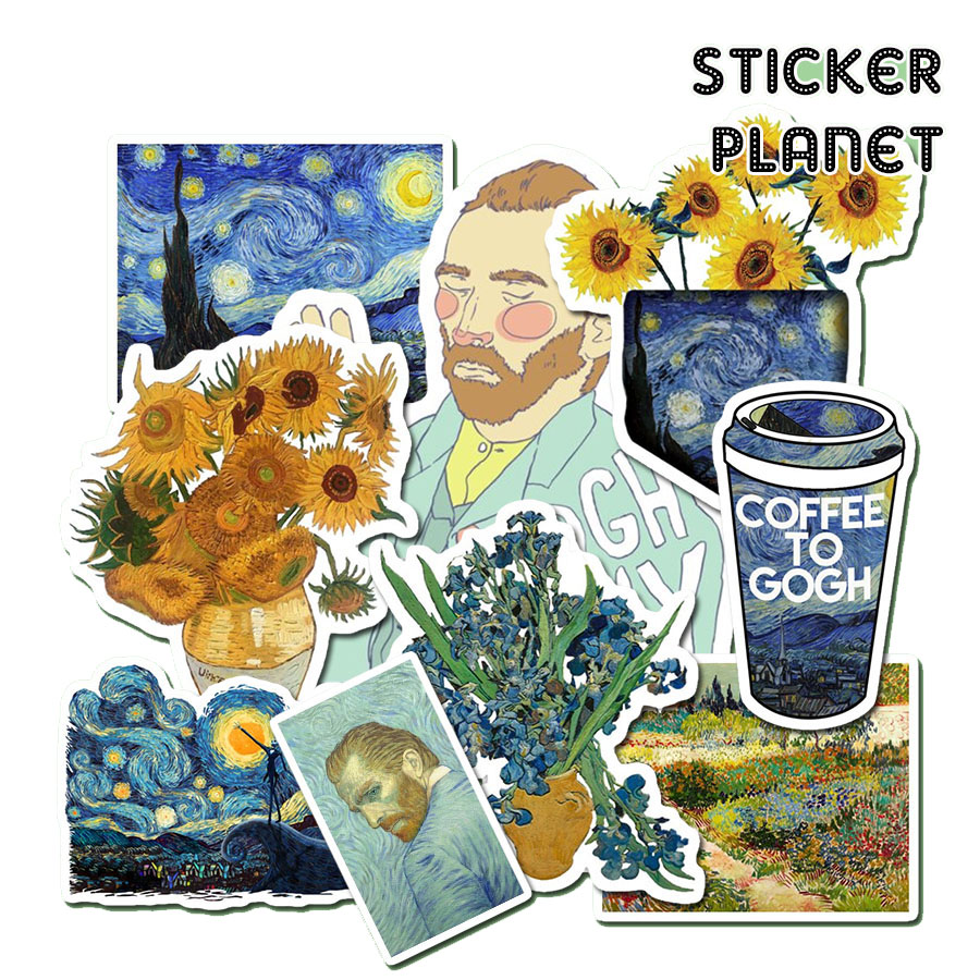 Sticker Vangogh Trang Trí Laptop Nón Bảo Hiểm Vali Đàn Xe Máy Xe Đạp