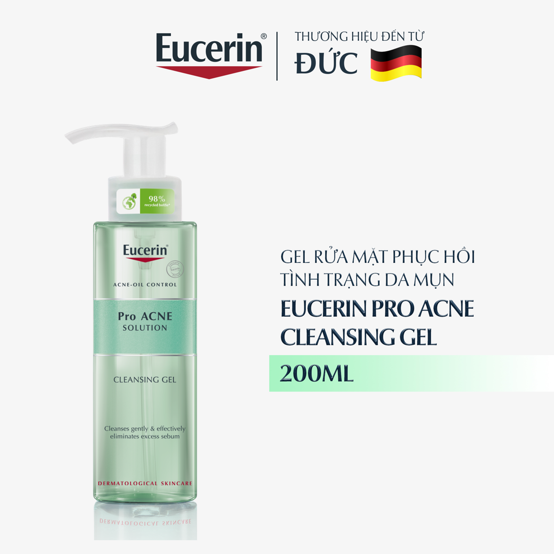 Bộ làm sạch và phục hồi cho da mụn Eucerin Pro Acne (Gel rửa mặt phục hồi Cleansing Gel 200ml 88970 + Nước tẩy trang Make Up Cleansing Water 200ml 87926)