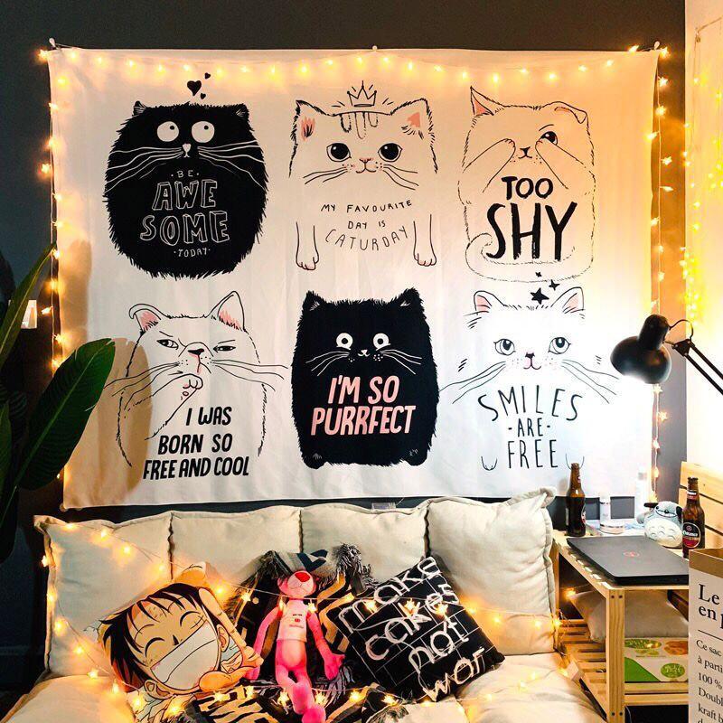 Bộ sưu tập cô gái và mèo gam Hồng - Mẫu mới về Tranh Vải treo tường Decor
