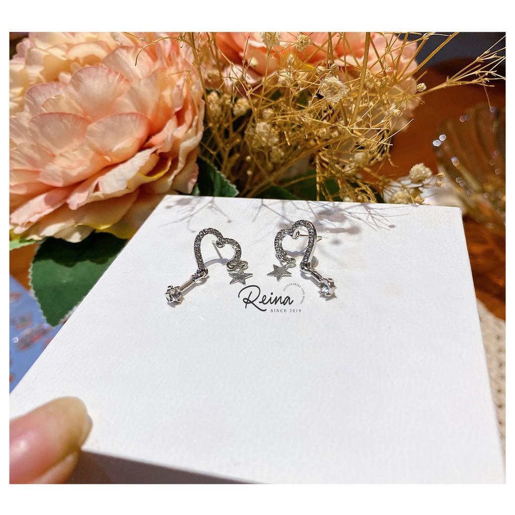 Khuyên tai nữ phong cách Hàn Quốc thiết kế tinh tế kết hợp bông sao năm cánh nhỏ dễ thương ngọt ngào Reina