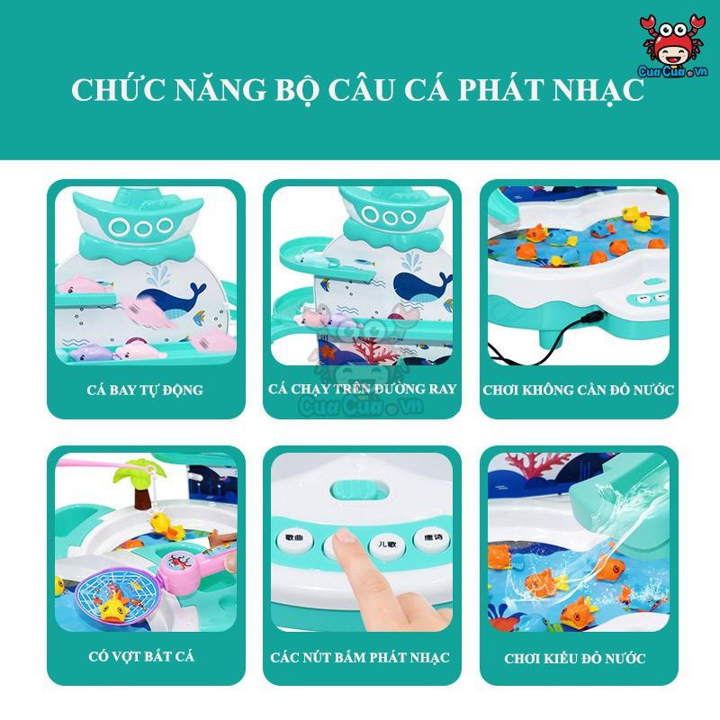 Bộ Đồ Chơi Câu Cá Cho Bé Với Cá Bay Thác Nước 3 tầng Sáng Tạo, Cá Nam Châm Bơi Thông Minh Có Nước Có Nhạc Trẻ Em Vui Vẻ