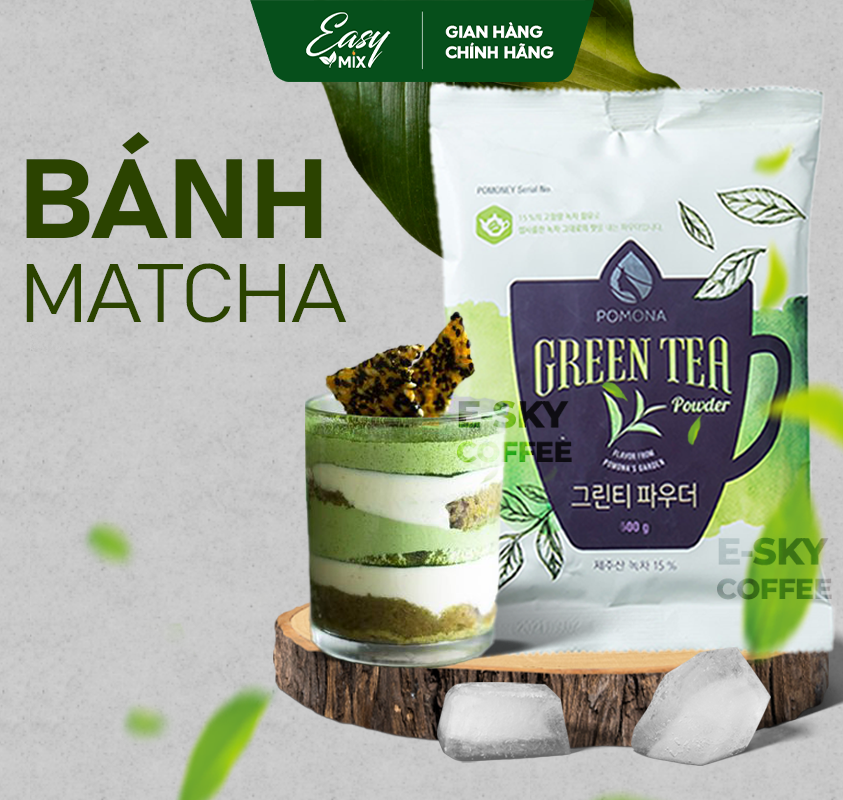 Bột Trà Xanh Pomona Green Tea Powder Nguyên Liệu Pha Chế Cà Phê Trà Xanh Đá xay Milk Foam Hàn Quốc 800g