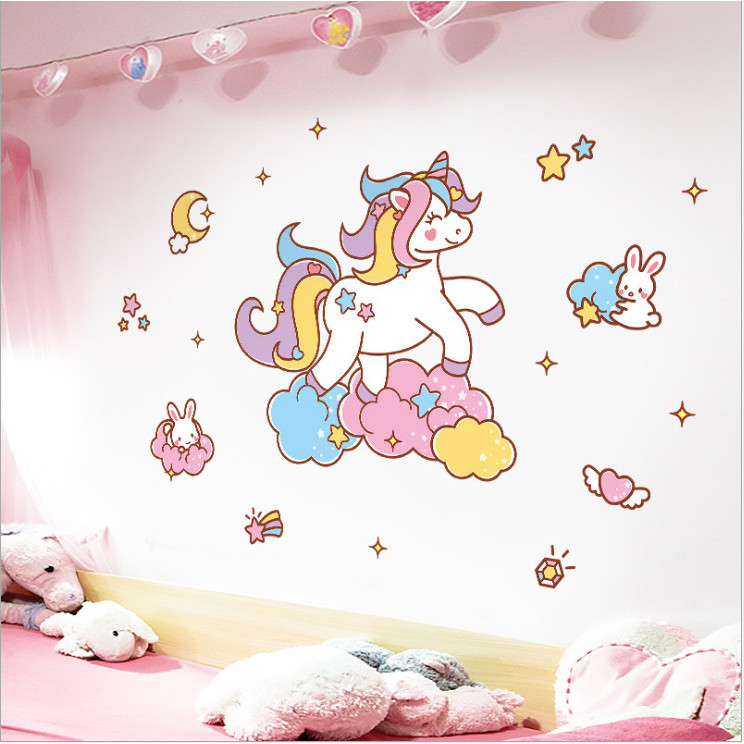 Decal dán tường cho bé yêu Kỳ lân màu hồng dễ thương