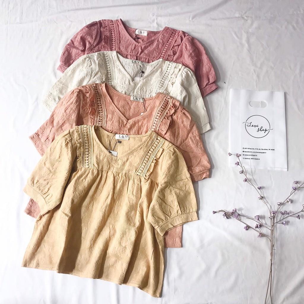 Áo xô thêu babydoll Lovi Áo thêu Babidon dễ thương