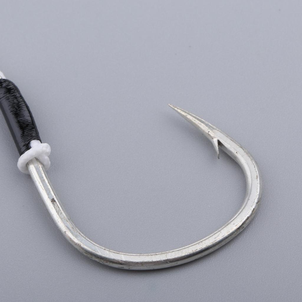 2 Pieces Carbon Steel Fishing Jig Hooks Barbed Assist Hooks with PE Line A
