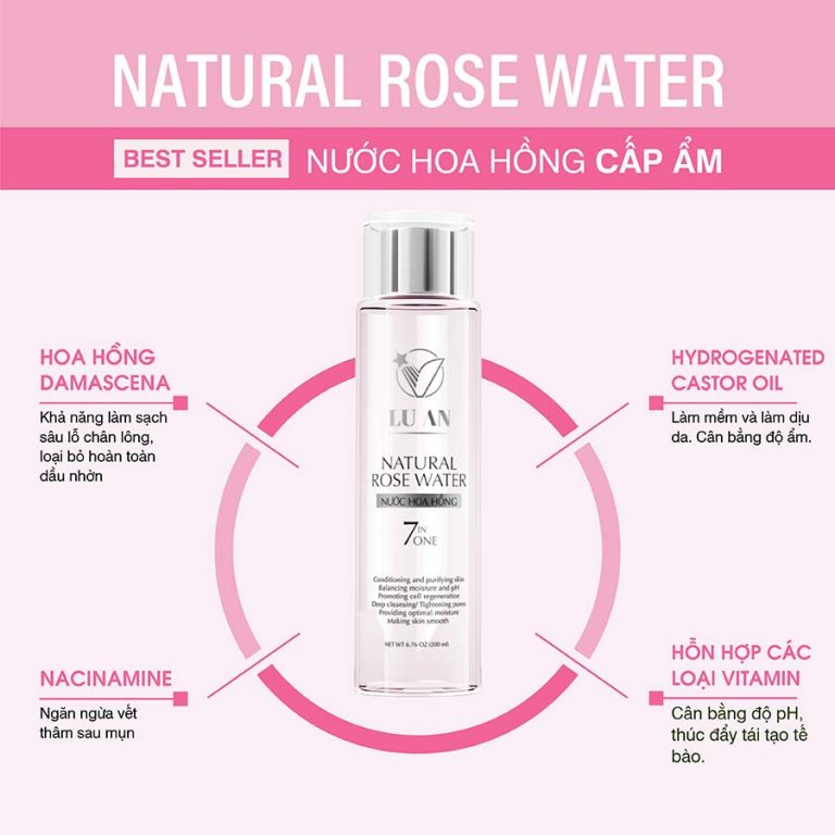 Nước Hoa Hồng Giúp Da Cân Bằng Độ Ẩm Và Se Khít Lỗ Chân Lông V LU AN Natural Rose Water 7IN1