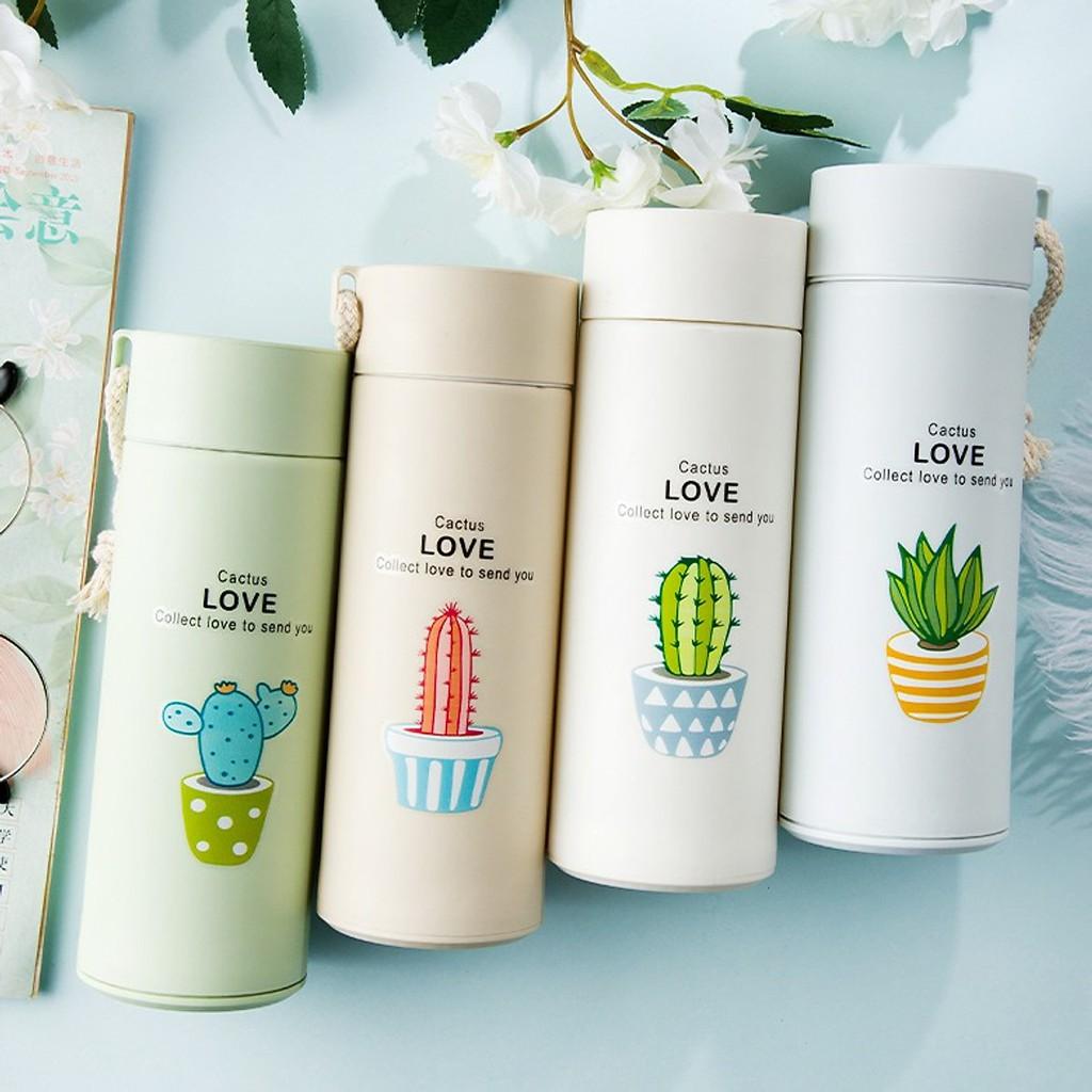 Bình giữ nhiệt xương rồng LÕI THỦY TINH 400ml - MÀU NGẪU NHIÊN