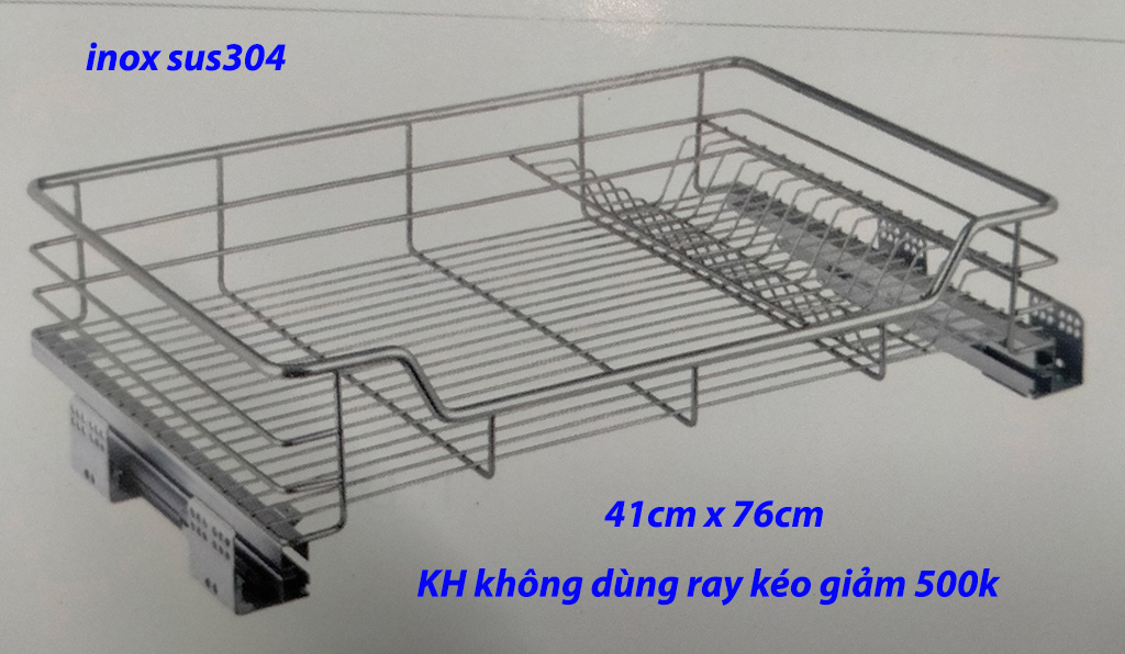 Kệ rổ có ray dùng trong tủ bếp 41 x 76cm, kệ đựng đồ nhà bếp bằng inox 304 cao cấp, mua 1 lần dùng trọn đời không gỉ sét