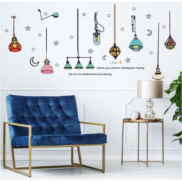 Decal trang trí tường - Dây Đèn sắc màu hoạt hình mẫu mới