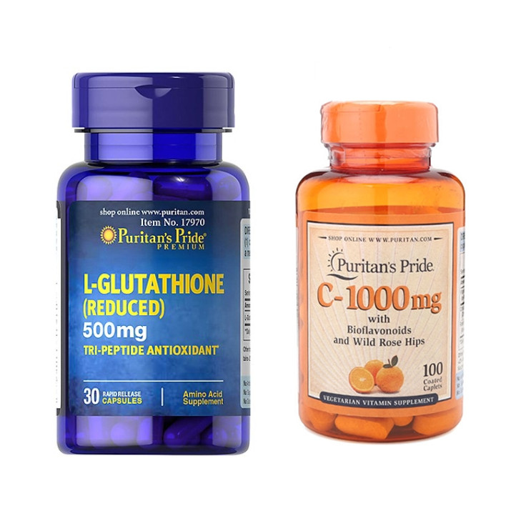 Combo viên uống trắng da L-Glutathione 500mg (30 viên) và vitamin C 1000mg (100 viên nhộng)