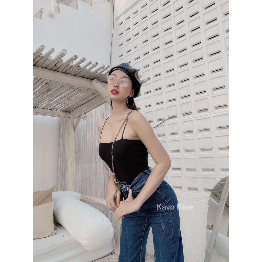 Quần Jean Nữ Cạp Cao Suông Xước KAVO BLUE Siêu Co Giãn 4 Chiều