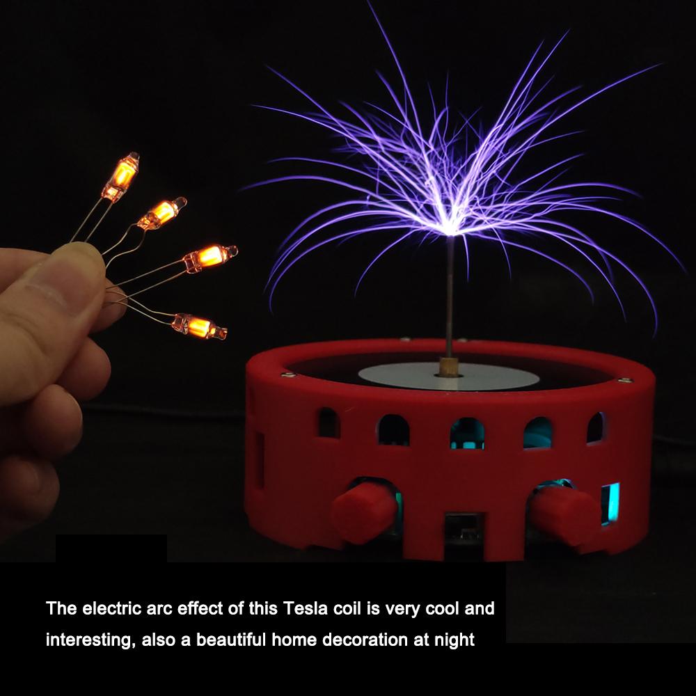 Multifunctional Circular Flat Tesla Coil Module BT Music Artificial Lightnings Pulse Width Adjustable Frequency Adjustment Electric Arc Generator Wireless Sound Transmission Science Experimental Tool Student Teaching Aids
