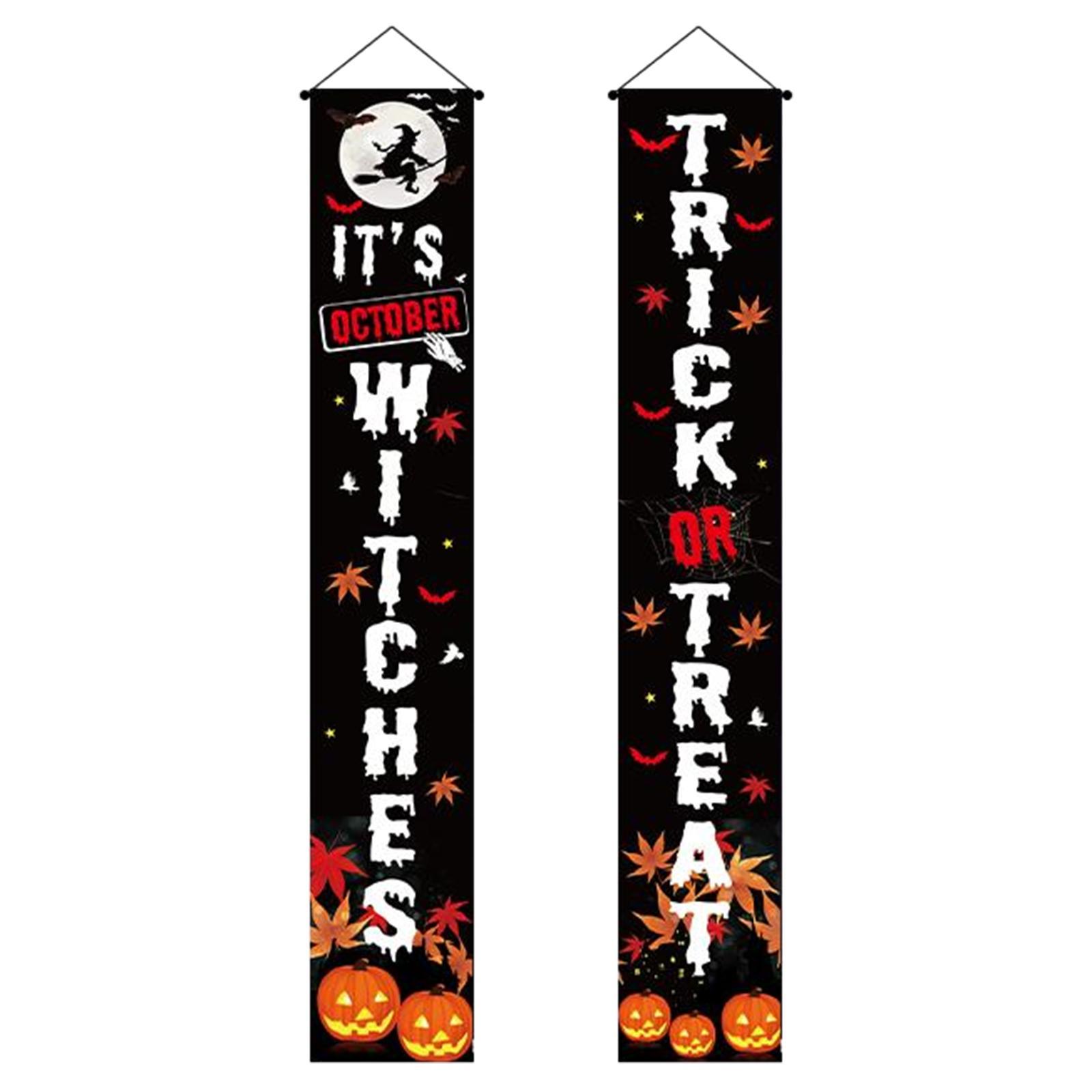 Hanging Banners Halloween Couplet Scary Decorative Sign Outdoor Flag for Party Carnival Haunted House Front Door Outside Yard