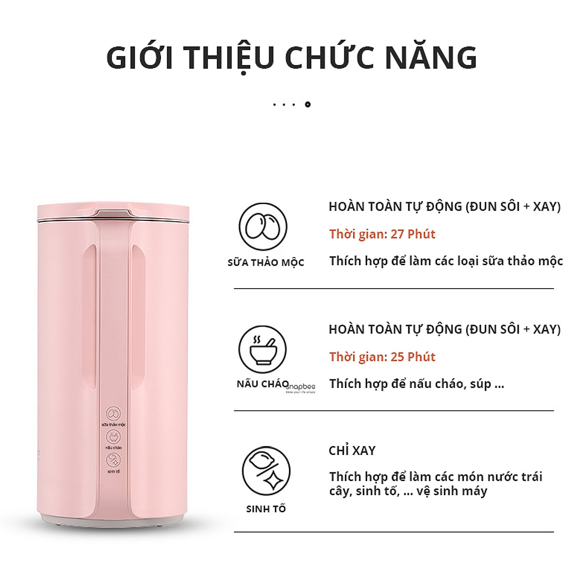 Máy Làm Sữa Hạt Xay Nấu Đa Năng Mini SnapBee Cao Cấp - SK-201VN (350ml) - Hàng Chính Hãng