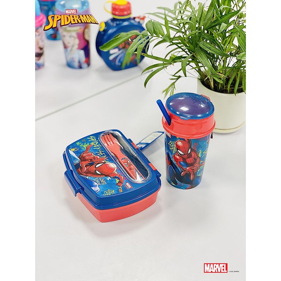 Combo SieuKid Hộp Cơm Kèm Thìa Nĩa và Bình Nước Snack Tumbler Spider-Man Graffiti 400ml Chính Hãng