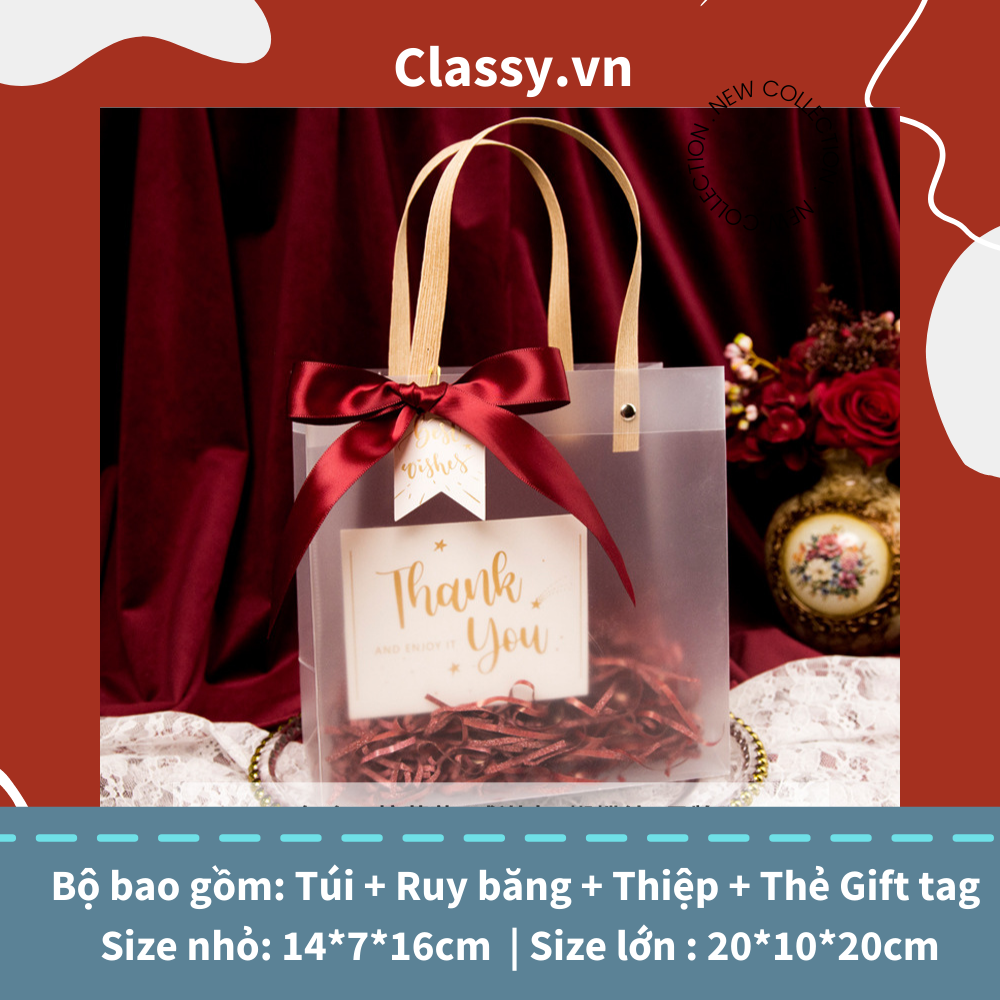 Classy Túi quà tặng, túi quai xách nhựa trong suốt nhiều kích cỡ Q1593