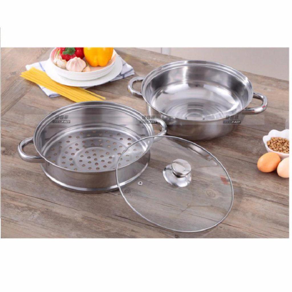 GIÁ TỐT - Nồi hấp 2 tầng size 28cm inox bền đẹp dễ lau chùi