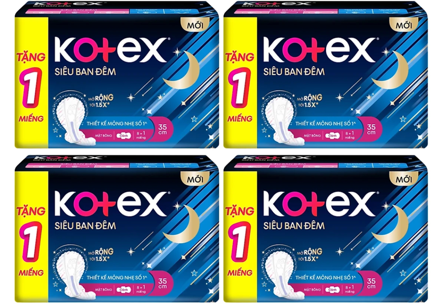 -Tặng thêm 1 miếng- Combo 4 Gói Băng Vệ Sinh Kotex Siêu Ban Đêm 35cm - Mỗi Gói 8 Miếng- HSD luôn mới