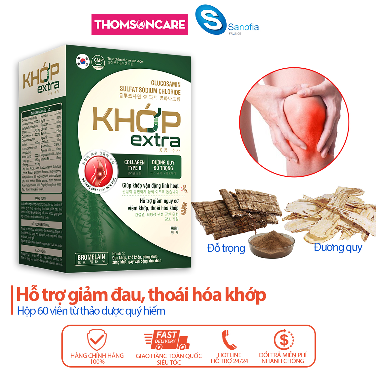 Viên uống dưỡng khớp extra Lọ 60 viên - Giúp giảm đau khớp nhanh chóng, thoái hóa khớp, vận động linh hoạt từ thảo dược- Thomsoncare