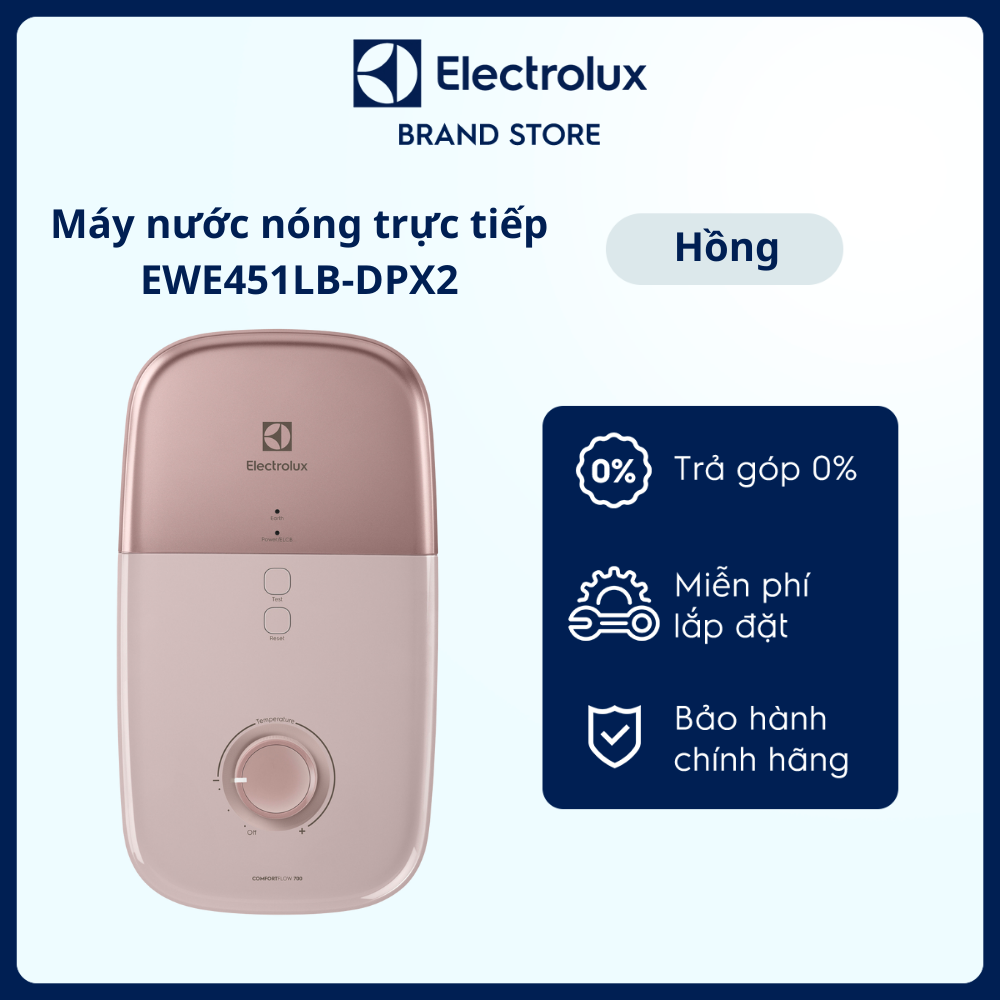 Máy nước nóng trực tiếp Electrolux ComfortFlow™ 700 - Hồng - EWE451LB-DPX2 - Đèn Led tiện nghi, an toàn, linh hoạt, nhiệt độ nước ổn định gấp 2 lần [Hàng chính hãng]