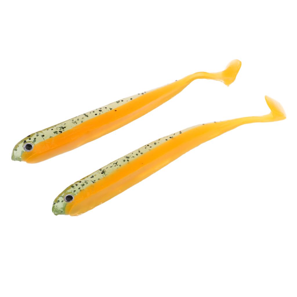 2Pcs Worm Fishing Lures Soft Wobblers Crank Baits Artificial Fish Shape T-tail Baits 9g