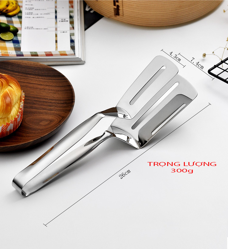 Xẻng, kẹp gắp lật thức ăn bằng INOX 304 hàng cao cấp tặng kèm móc treo dán tường