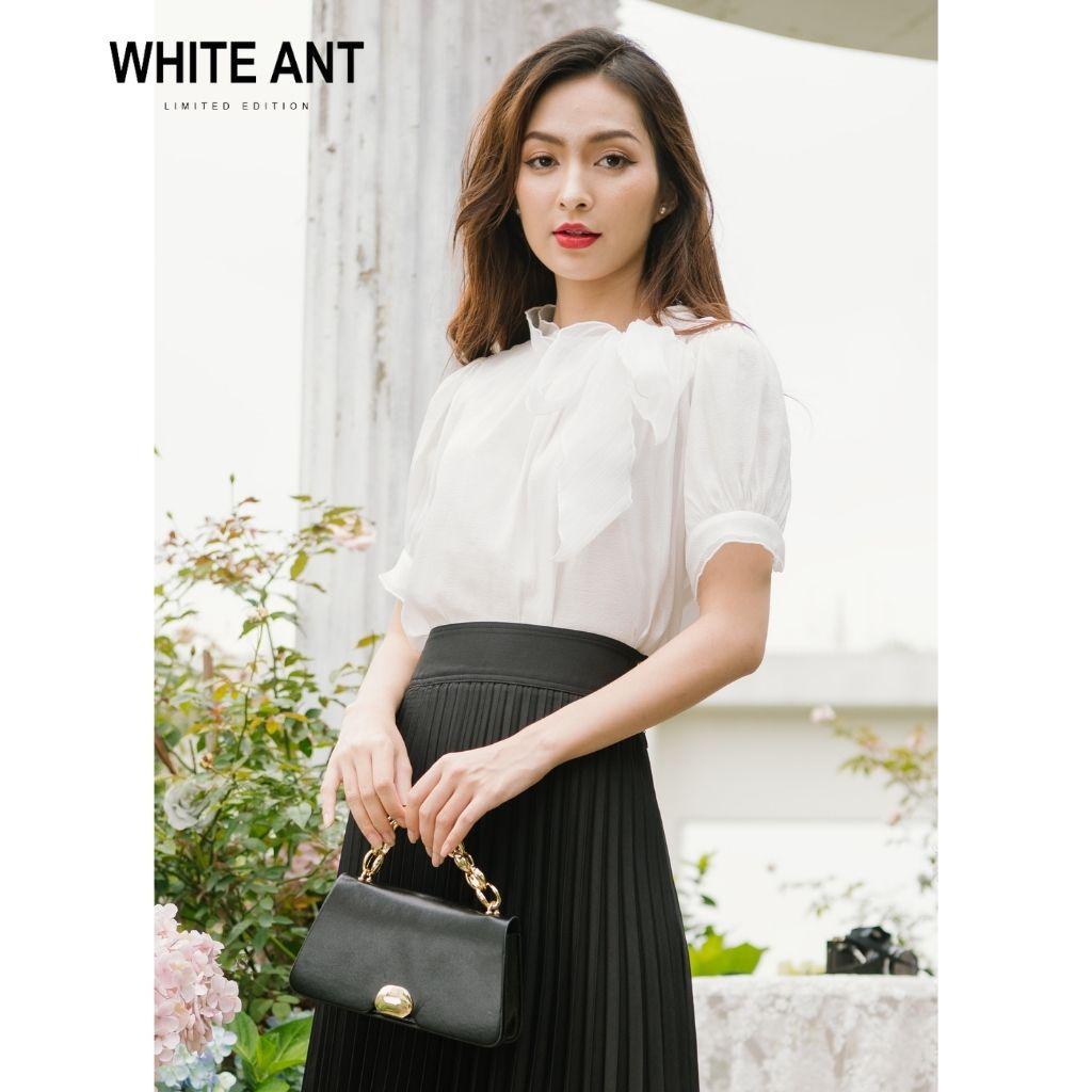 Áo Sơ Mi Cổ Nơ Tơ Organza Cao Cấp White Ant