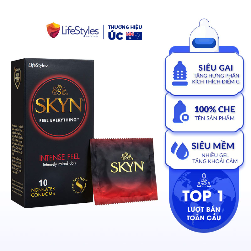 Bao cao su gai Skyn Intense Feeling Non-latex siêu mỏng siêu mềm không mùi cao su 10 bao