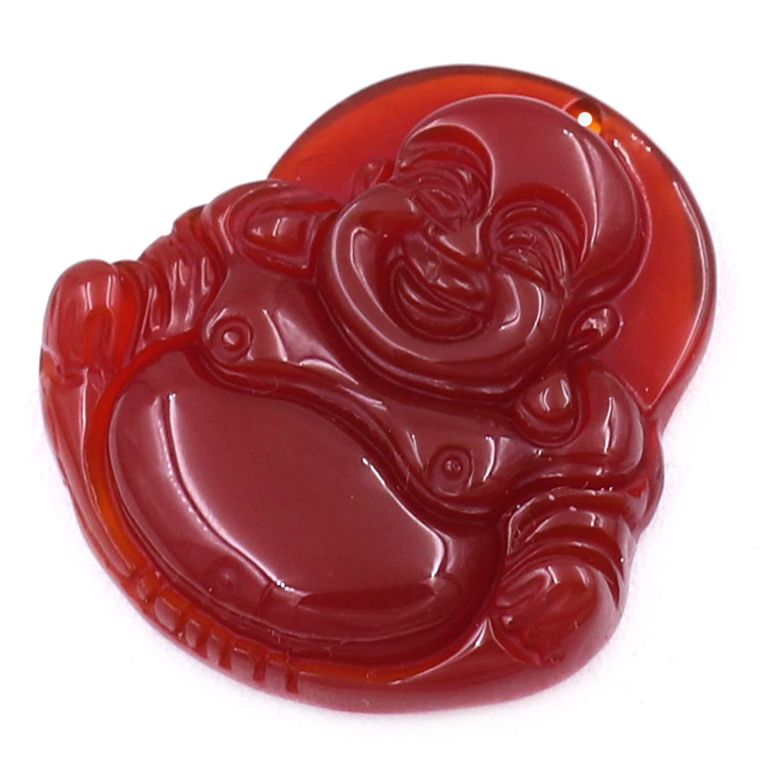 Mặt Phật Di lặc mã não đỏ 2.9 cm kèm vòng cổ dây dù đen + móc inox vàng, mặt dây chuyền Phật cười