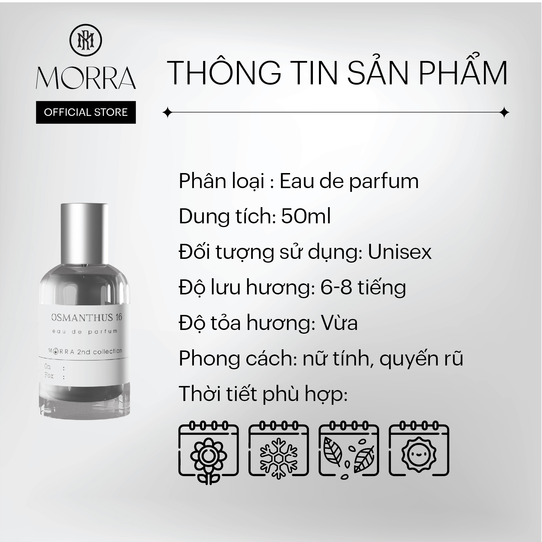 Nước Hoa Nữ Morra Osmanthus 16 Dung Tích 50ml Hương Hoa Cỏ Ngọt Ngào Gợi Cảm, Mộc Mạc Lưu Hương Lâu 6H - 8H