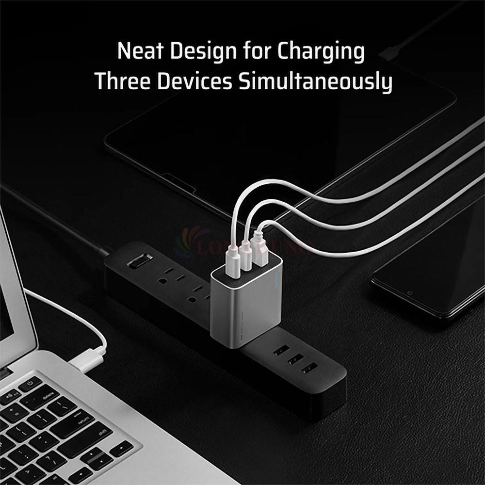 Combo cốc sạc Cuktech 1USB 2Type-C 65W + Cáp USB Type-C to Type-C AD653C - Hàng chính hãng