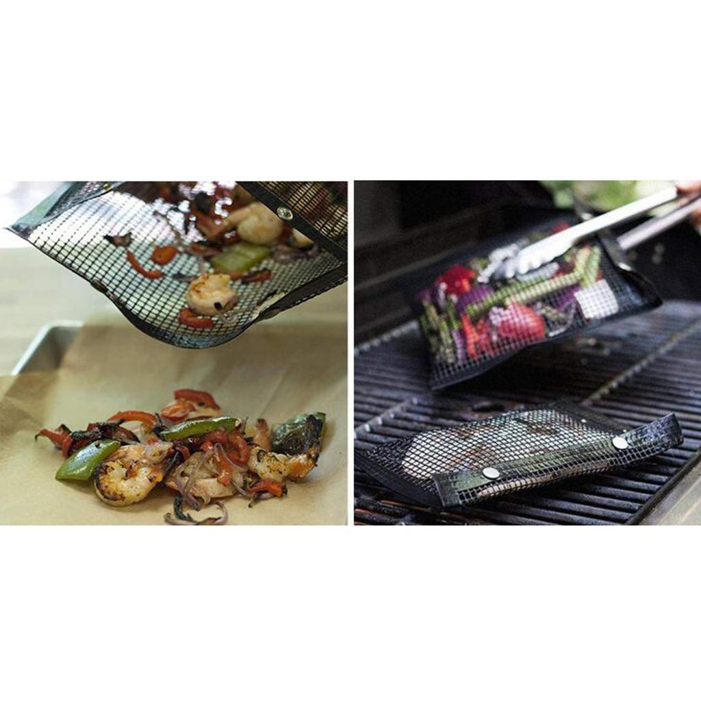 2pcs Heat Resistance BBQ Grill Mesh Bag Non-stick Mesh Grilling Bag Black S & M