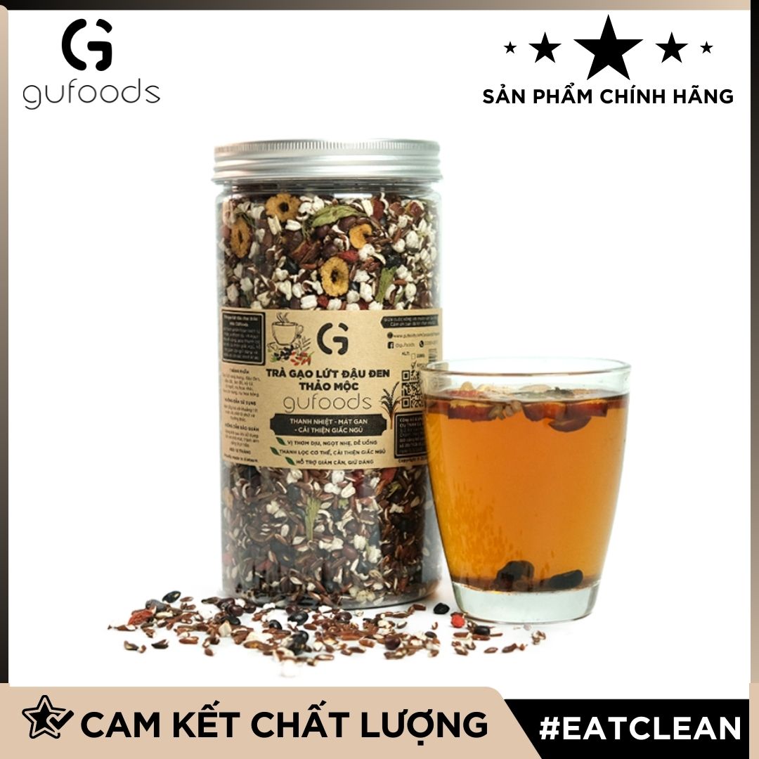 Trà Gạo Lứt Đậu Đen Thanh Nhiệt Gufoods - Tự Nhiên, Healthy, Thanh Lọc Cơ Thể, Mát Gan, Cải Thiện Giấc Ngủ, Đa Dạng Hương Vị - Hũ 500G - Vị Thảo Mộc