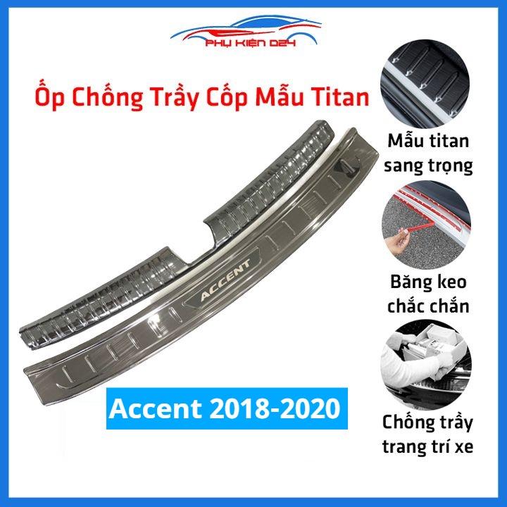 Ốp chống trầy cốp Accent 2018-2019-2020 thép không gỉ vân titan bảo vệ xe chống va đập