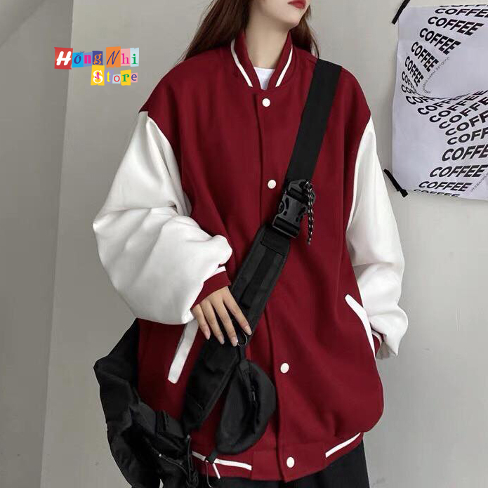 Áo Khoác Bomber Trơn Phối Tay Màu Ulzzang Unisex Dáng Rộng Nam Nữ - MM - M