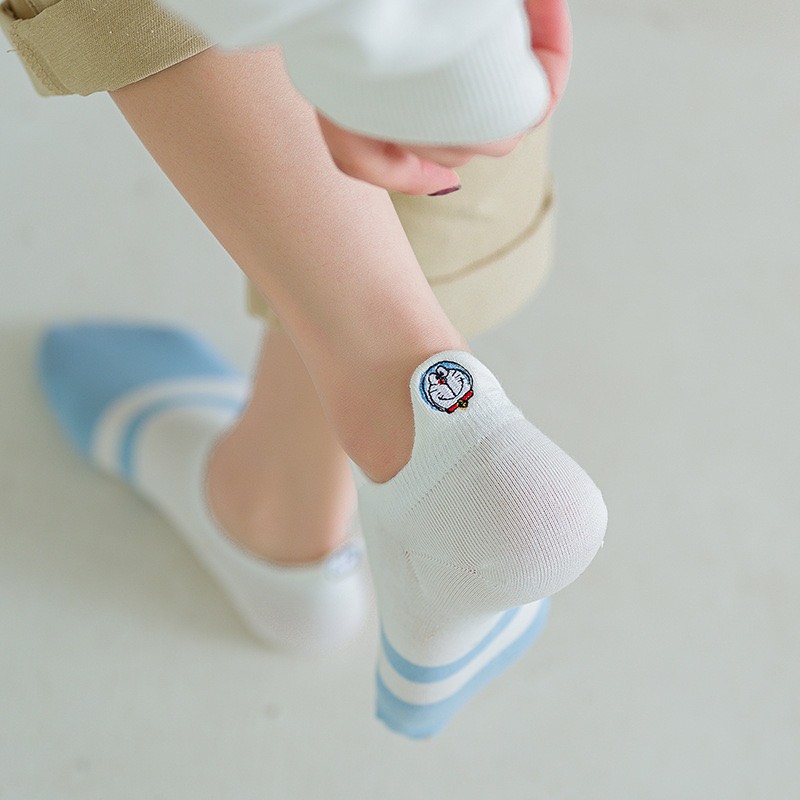 Combo 5 Đôi Tất Cổ Ngắn Thun Cotton Mềm Mại Họa Tiết Doraemon Tinh Nghịch Phong Cách Xanh Trẻ Trung TN80